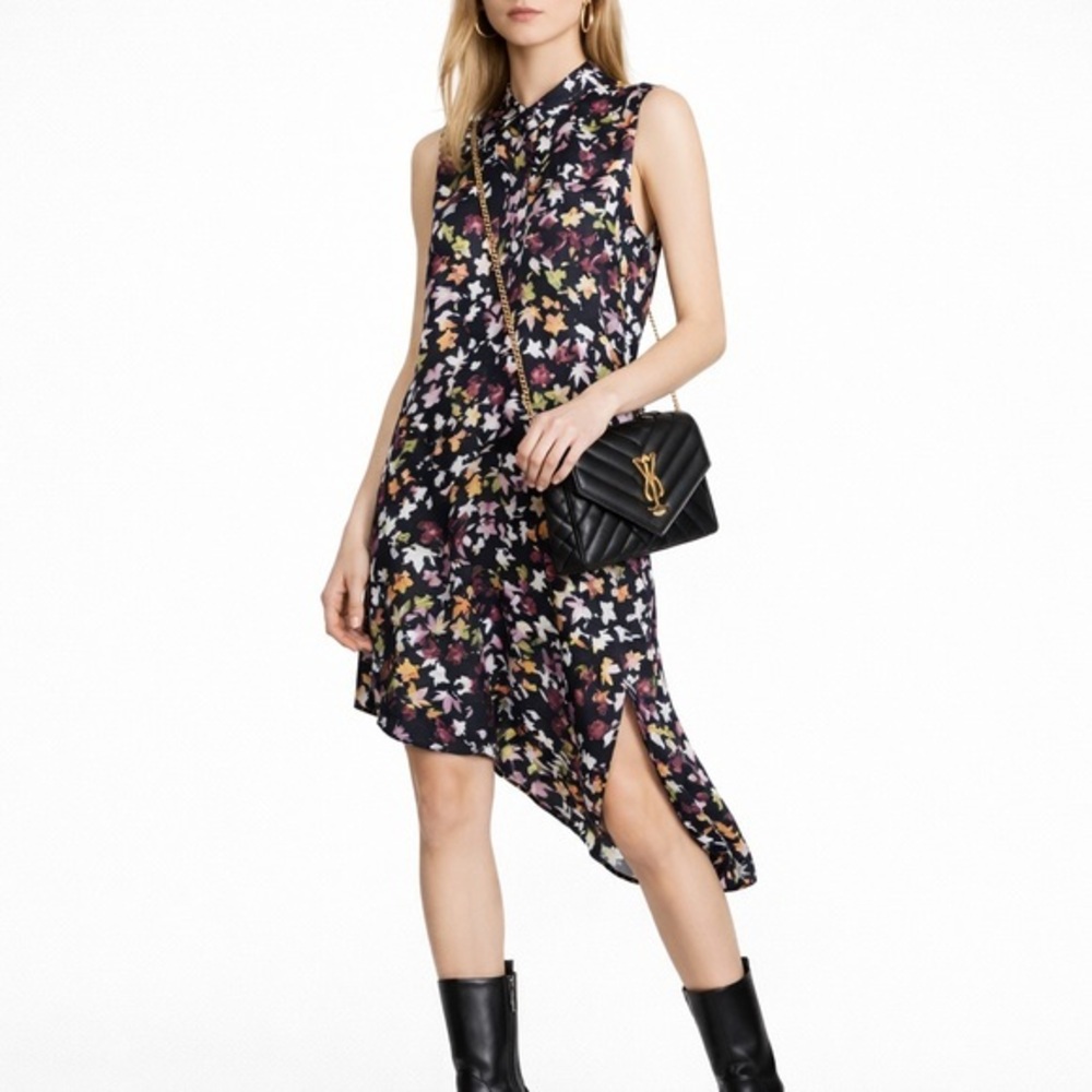 EQUIPMENT 100% Silk Small Dress Sleeveless High Low Asymmetrical Midi
